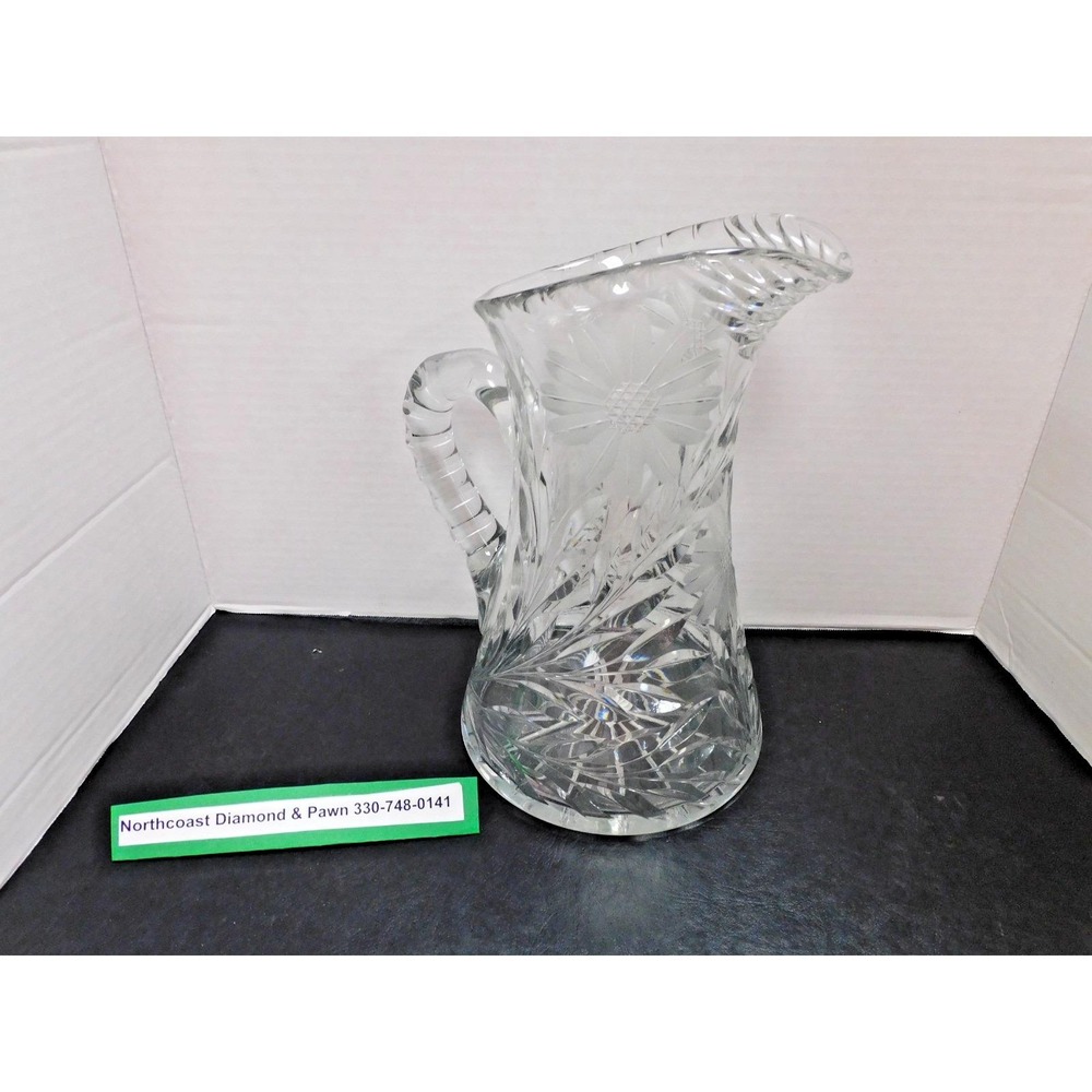 Vintage Crystal Glass Water Pitcher Floral Design DH159